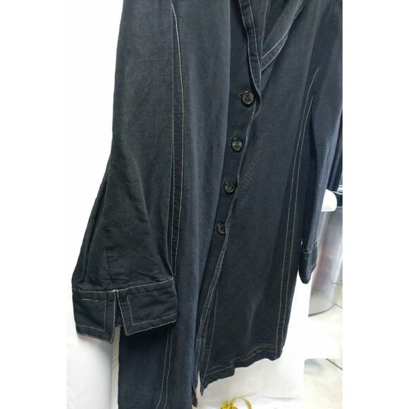 Rena Rowan Womens Size 8 Black Jacket Yellow Top Stitching 4 Buttons Linen Blend - Picture 10 of 12